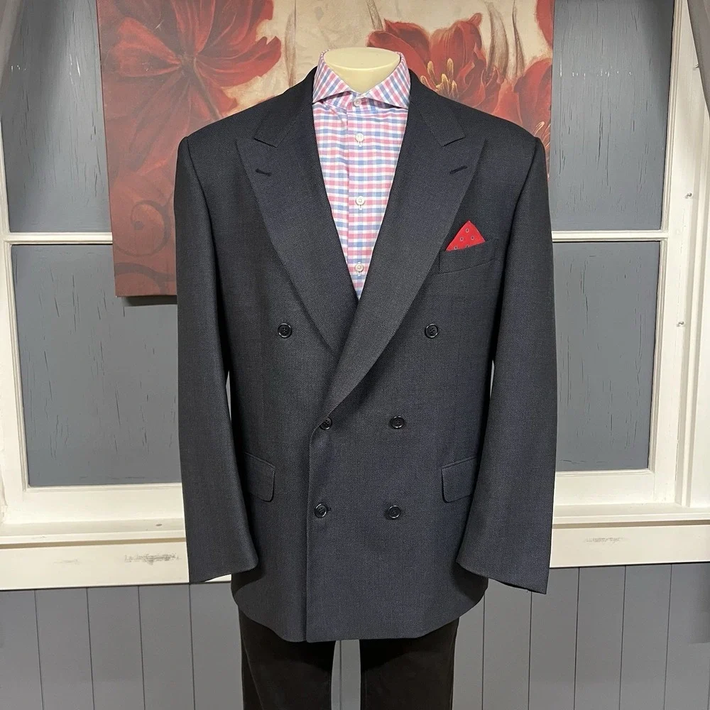 Vintage Brooks Brothers Double Breasted‎ Blazer Mens 45L Long Wool Navy Ventless